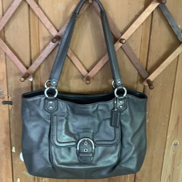 Coach Campbell Belle metallic gray leather shoulder bag - Picture 1 of 9